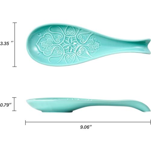 Ceramic Spoon Rest for Stove Top, Spoon Holder, Spoon Rest for Kitchen Counter, Utensil Rest for Spatula & Tong, Kitchen Decor and Accessories （Turquoise）