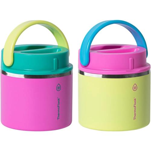 ThermoFlask 20 oz Insulated Food Jar, 2-Pack, Pink and Blue, Hot 12 Hours Cold 24 Hours (Pink and Yellow)