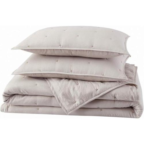 Embroidery Quilt   Quilt Set Pre-Washed Microfiber Ultra Soft Lightweight Star Embroidery Bedspread Coverlet Beige