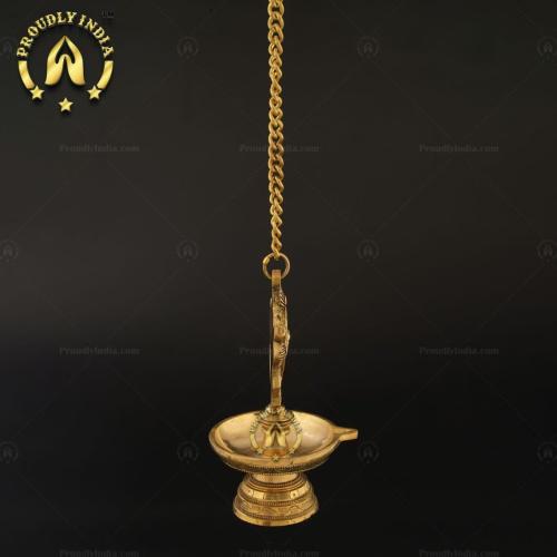 Brass Shangh and Chakra Antique Diya Wall Hanging with 1 Wick Set of 2