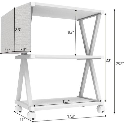Size 17.3''Lx11''W’x23.2''H Color White VEDECASA White Mobile Printer Stand 3 Tier Wood Shelf Metal Frame Printer Cart with Storage Bag for Home Office Modern Under Desk Table Side Printer Cart with Rolling Caster Wheel