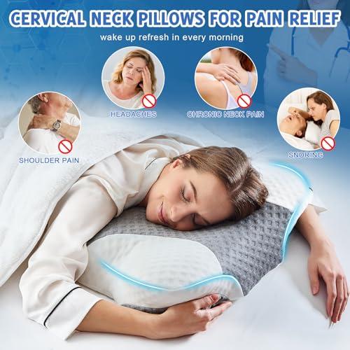 Cervical Neck Pillows with Memory Foam - Neck Pillows for Pain Relief Contour Memory Foam Pillows Ergonomic Neck Support - Adjustable Orthopedic Bed Pillows with Breathable Pillowcase for Sleeping