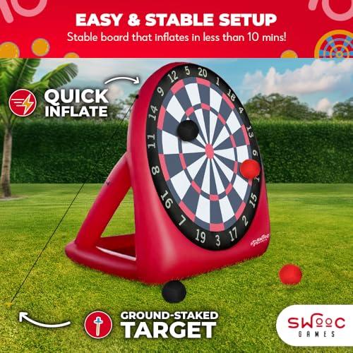 Swooc Games - Premium Inflatable Giant Kick Darts (15  Ways to Play) - Jumbo Soccer Dartboard with Air Pump - Big Carnival Games - Giant Outdoor Games - Oversized Dart Board Yard & Lawn Game