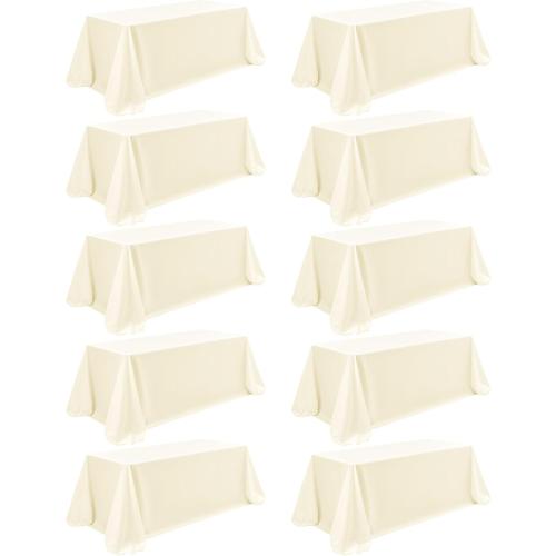 10 Pack Beige Table Cloths Rectangle for 8 Foot Table,90 x 156 Inch Tablecloth,Wrinkle Resistant Washable Fabric Tablecloth,Polyester Table Cover for Dining Table Buffet Party and Wedding