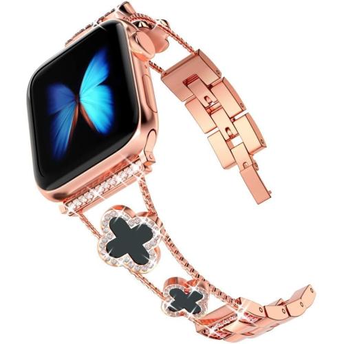 Musk-MSKR Diamond Metal Bands Add Sparkle to Your Watch For Apple Watch Series 11/10/9/8/7/6/5/4/3/2/SE/Ultra Clover Simple and Stylish Compatible with 38mm40mm41mm42mm44mm45mm 46mm49mm Women's Wear