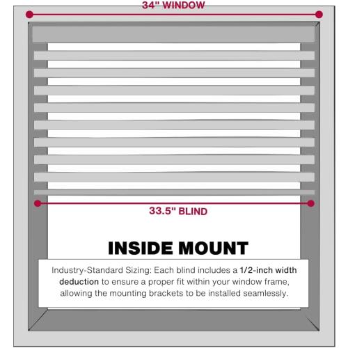 LOTUS & WINDOWARE Cordless Mini Blind, 1 Vinyl Slats, 34 Wide x 96 Long - White, Window Blinds for Home and Office, Interior Door Blinds - Light Filtering