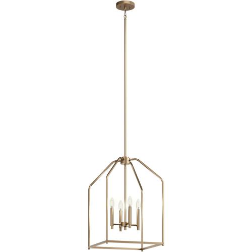 Gold Kichler Madden 4 Light Pendant in Champagne Bronze, Soft Modern Fixture, for an Entryway, Breakfast Nook, Laundry Room, 52722CPZ