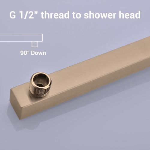 TRUSTMI Square Shower Arm with Flange in Champagne Bronze, 16 Inch Wall Mounted Rainfall Shower Head Extension Arm, Stainless Steel, Brushed Bronze Gold
