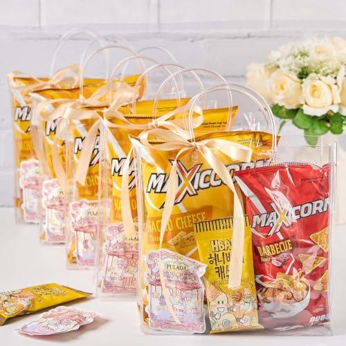 Mauproy Clear Plastic Gift Bags with Handles, 9.6 x 9.6 x 3.3 Inch, 20 Pack