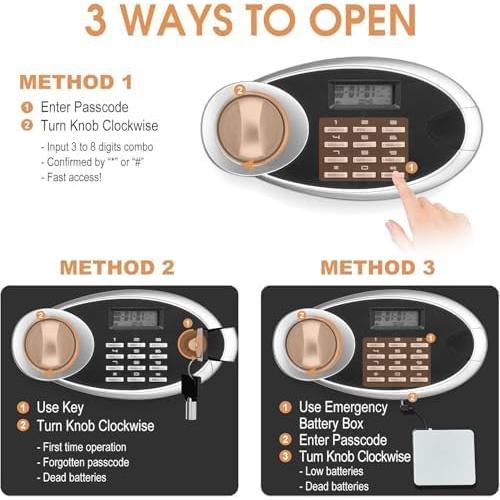 1.2 Cuft Safe Box Fireproof Waterproof for Home, Fire proof Safes with Digital Keypad, Spare Keys and Removable Shelf, Security Fire Safe for Money Firearms Medicine Valuables