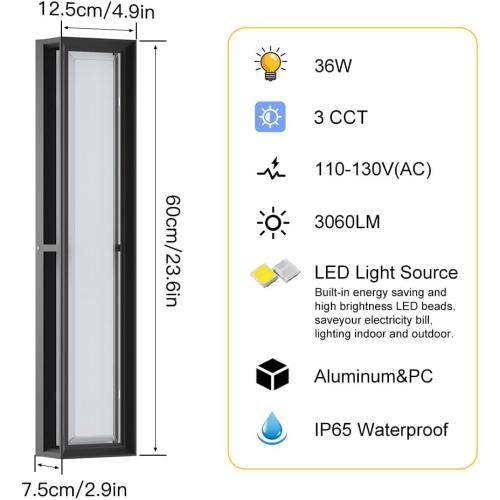 10%-100% Dimmable Outdoor Wall Lights,LED 3000k 4500K 6000k Exterior Light Fixture,IP65 Waterproof Matt Black Wall Sconce Light Fixture for House Porch Patio Garage ()