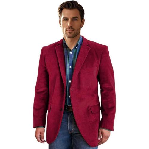 Size  L Men's Corduroy Blazer Formal Single Breasted Suit Coat for Men British-Style Fashion Wedding Jacket