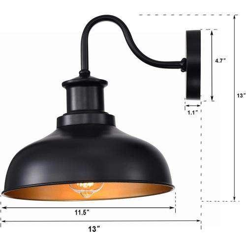 Outdoor Gooseneck Barn Light Outdoor Wall Sconce Farmhouse Rustic Exterior Wall Mount Lights Vintage Outside Lighting Fixture Industrial Black Lantern for Porch Entryway Garage,1 Pack, RZ007 BK