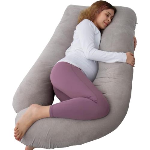 AMCATON 60 Inch Pregnancy Pillows for Sleeping, Extra Large U Shaped Body Pillow, Pregnancy Pillow, Maternity Pillow for Pregnant Women with Velour Cover (Grey)