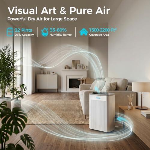 1500 Sq.Ft Dehumidifier, Max 32 Pint Quiet Dehumidifier
