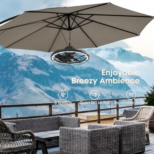 20 Outdoor Ceiling Fan, IP65 Waterproof Gazebo Fan with Light, Remote Control，6 Speeds，3CCT, Plug in Caged Ceiling Fan with Hanging Hook for Patio, Porch, Canopy