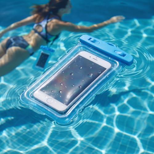 2 pack IPX8 Floating Waterproof Phone Pouch with Airbag Touchscreen Dry Bag-Blue