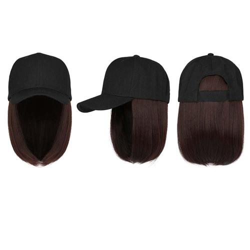 Baseball Cap with Hair Extensions Hat Wig Adjustable Hat Women's Short Bob Wigs Girls' Straight Hair Hat(7.8 inches)