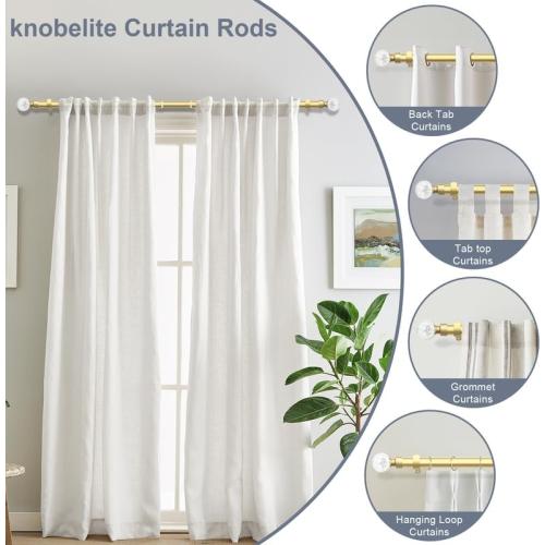 knobelite 2 Pack Gold Window Treatment Single Curtain Rods, Adjustable Curtain Rod from 22 to 48 Inches with Crystal Finial Finials,1-Inch Curtain Rods for Windows