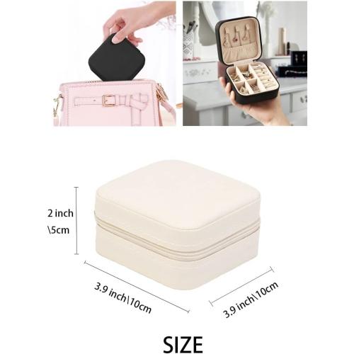 Travel Jewelry Case, Mini Portable Jewelry Travel Boxes, Small Jewelry Organizer for Rings, Earrings, Pendants, Watches, Necklaces, Lipsticks Organizer Storage Holder Case (White)