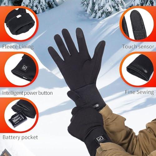 Heated Glove Liners for Men Women, Rechargeable Battery Electric Heated Gloves, Winter Warm Glove Liners for Arthritis Raynaud, Thin Gloves Riding Ski Snowboarding Hiking Cycling