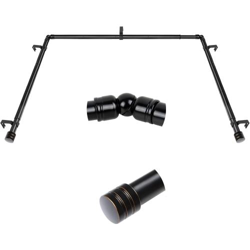 Bay Window Curtain Rods, HOTOZON 7/8 Inch Heavy Duty Curtain Rods for Bay Windows 48-84 Inch(Center Rod), 32-58 Inch Side Rods for Windows, Black, Decorative Drapery Rod with End Cap Finials