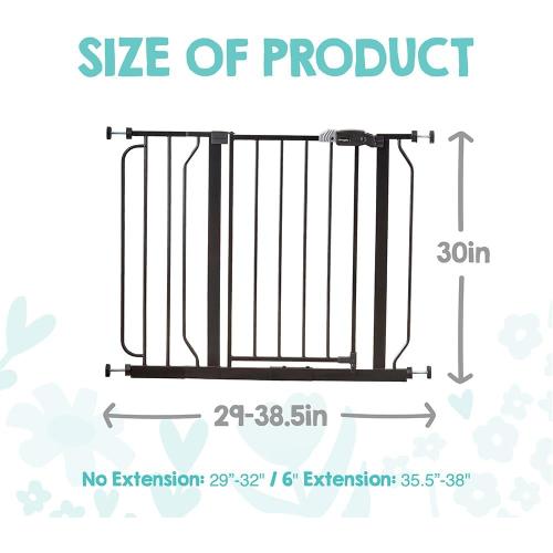 Regalo Safety 29-38.5 Baby Gate for Doorways & Bottom of Stairs, Pressure Mounted Baby Gate with Door for Babies, Toddlers & Pets, Tested & Safe for 30 Years, American Designed, American Owned, Black