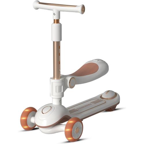 2-in-1 Toddler Scooter with Seat, 3 Wheel Kids Scooter Ages 2-5 | Sit-or-stand first scooter with removable seat, lean-to-steer, adjustable handlebar, foldable frame, and light-up wheels.