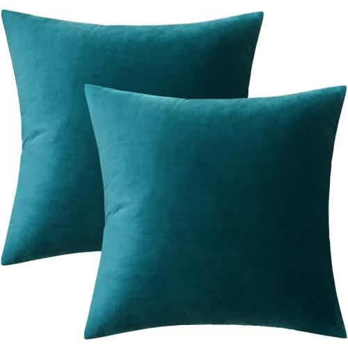MIULEE Velvet Throw Pillow Covers 18x18 Inch, Pack of 2 - Teal, Super Soft Decorative Square Cushion Cases Modern Luxury Home Decor for Sofa, Couch, Bed, Chair with Invisible Zipper