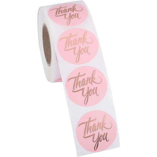 Yoption 1.5 Round Thank You Stickers, 500pcs Pink Mailing Supplies Labels Per Roll, Pink