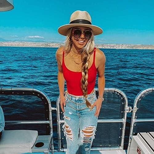 Womens Mens Wide Brim Straw Panama Hat Fedora Summer Beach Sun Hats UPF Straw Hat for Women