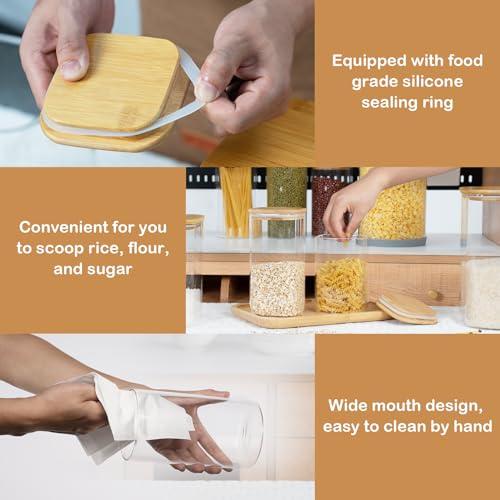 Airtight Glass Square Storage Canister with Bamboo Lid Set of 2 Glass Jars for Sugar, Flour, Cookies and Coffee beans