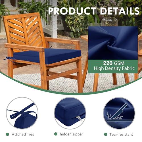 Navy Blue 4 pack 18.5x16 Outdoor Chair Cushions Set of 4: Waterproof & Fade Resistant Seat Cushion for Patio Furniture - 18.5 x 16 x 2 Inch Chair Pads with Ties and Hidden Zipper - Patio Chair Cushion Replacement, Navy
