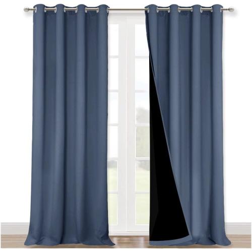 NICETOWN Full Shading Curtains 90 inches Long 2 Panels Set for Windows, Super Heavy-Duty Black Lined Blackout Curtains for Bedroom, Privacy Assured Window Treatment (Stone Blue, 52 inches W)