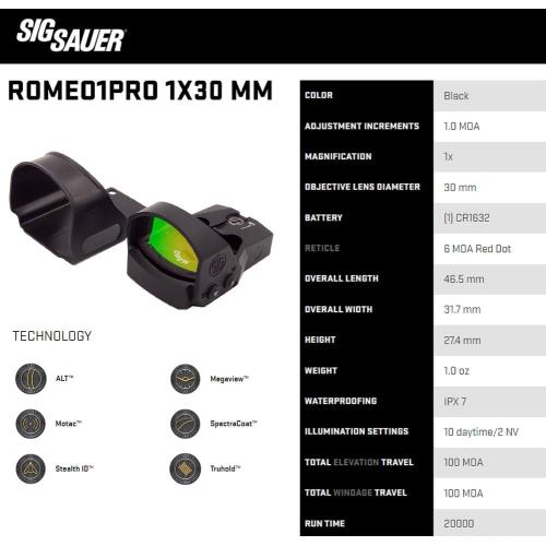 Sig Sauer ROMEO1PRO 1x30mm 6 MOA Red Dot Sight | Compact Durable Aluminum Corrosion-Resistant Waterproof Open Reflex Sight with Protective Shroud‼️ROMEO 1 RED DOT BK (it’s not the pro )‼️