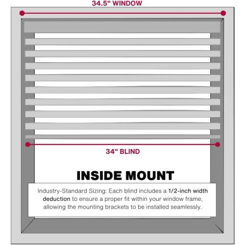 Lotus & Windoware Cordless, 2 Inch Faux Wood Blind, 34.5 Wide x 72 Long, Window Blinds, Blinds & Shades, Blinds for Indoor Windows, Embossed, Bright White