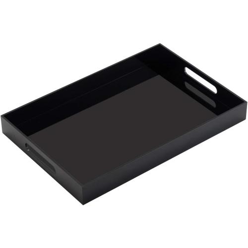 Glossy Black Sturdy Acrylic Serving Tray with Handles-12x16Inch-Serving Coffee,Appetizer,Breakfast,Butler-Kitchen Countertop Tray-Makeup Drawer Organizer-Vanity Table,Ottoman Trays-DecorativeTray