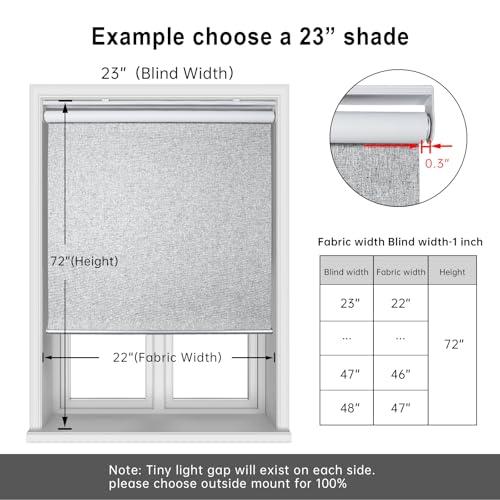 Homebox Cordless Blackout Roller Shades for Windows, 100% Room Darkening Blinds with Thermal Insulated Easy Install Spring System for Home, Living Room, Nursery (35 W x 72 H, Grey)