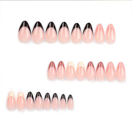 Almond Shaped Press on Nails Short Medium French Tips Black Fake Nails with Simple Design Gel Glue on Nails for Women Girls Acrylic False Stick on Nail Manicure Decorations for Wedding 24Pcs