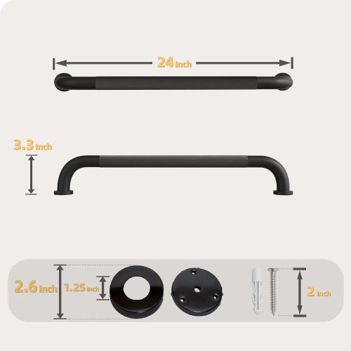 Shower Grab Bar, Bathroom Grab Bar Handle with Anti-Slip Knurled Grip, Stainless Steel Bath Balance Bar, 1.25 Diameter Bath Safety Bar Support for Seniors Elderly Pregnant, Matte Black