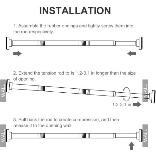 Ausemku Shower Curtain Rod Tension - 26-76 Inch Never Rust Non-Slip Spring Tension Curtain Rod No Drilling Stainless Steel Curtain Rod Use Bathroom Kitchen（Black）