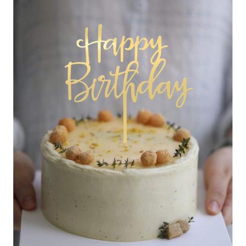 Mirrored Gold Acrylic Happy Birthday Cake Topper