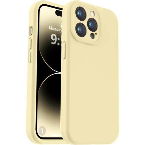 Vooii Compatible with iPhone 14 Pro Case, Liquid Silicone Upgrade [Camera Protection] [Soft Anti-Scratch Microfiber Lining] Shockproof Phone Case for iPhone 14 Pro 6.1 inch - Creamy Yellow