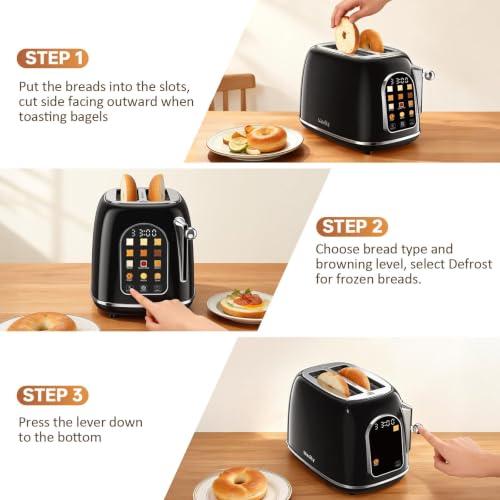 Mecity Toaster 2 Slice, Touch Screen Wide Slot Retro Toaster For Breads Bagel Muffin Waffle, House Warming Gift New Home, 120V 825W, Jet Black