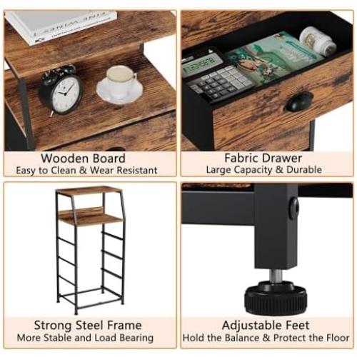 Furnulem Night Stand, Tall 4 Drawers Dresser for Bedroom, Hallway, Nursery, Closet Organizer, Nightstand Bedside Table Furniture, Vertical Storage Tower Fabric, Sturdy Steel Frame, Wood Top