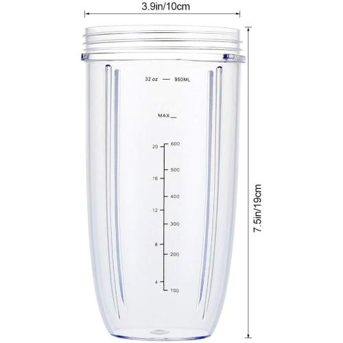 Upgrade Blender Cups Fit for Nutribullet 600w/900w, Replacement Parts 32oz Cups with Flip-Top To-Go-Lids, Blender Accessories (2 Pack)
