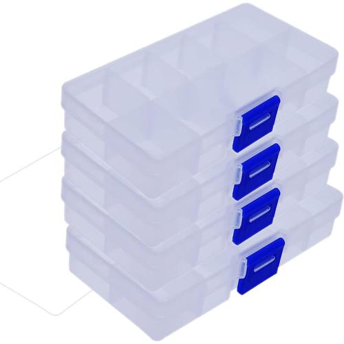 Yansanido 4 Pcs 10 Grids 5 Inch x 2.5 Inch Adjustable Small Removable Clear Plastic Jewelry Organizer Divider Storage Box Jewelry Earring Tool Containers (White (10-Grid) 4pcs)