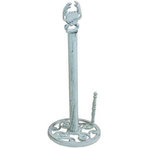 Hampton Nautical Whitewashed Paper Towel Holder 16-Crab Beach Cast Iron Decor