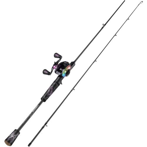 One Bass Fishing Rod and Reel Combo, Medium Fast Baitcasting Combo, 24-Ton Carbon Fiber 2 Pieces Fishing Poles with Baitcaster Reel Super Polymer Handle