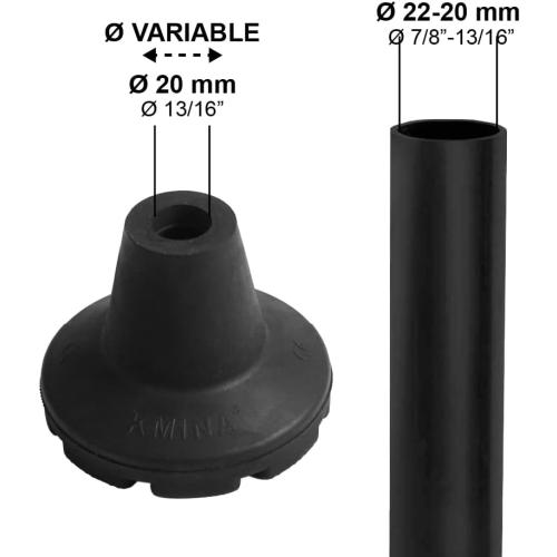 KMINA Crutch Tips 7/8 Inch, All Terrain Cane Tips, Black (2 Units)